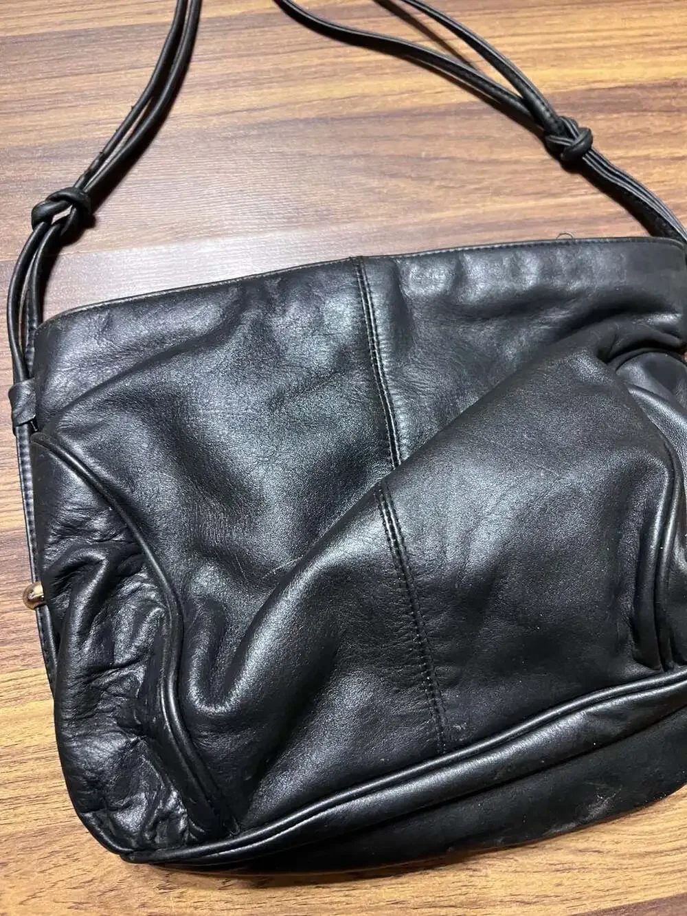 SAS Black Genuine Leather Hobo Shoulder Bag with Adjustable Strap